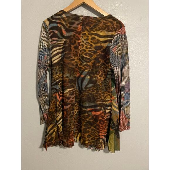 Feratelli Tunic Top Womens Large Multicolor Animal Print Cowl Neck Boho Artsy - Picture 3 of 6